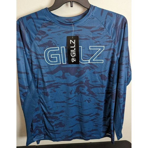 Gillz Mens LS UV Tournament Series V2 Blue Waterman Print L/S Fishing Shirt Sz M - Picture 1 of 7
